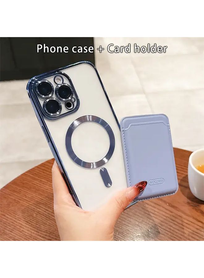 Silvery Magnetic Soft Case With Card Holder For iPhone 14 Dual Layer Design - Image 1